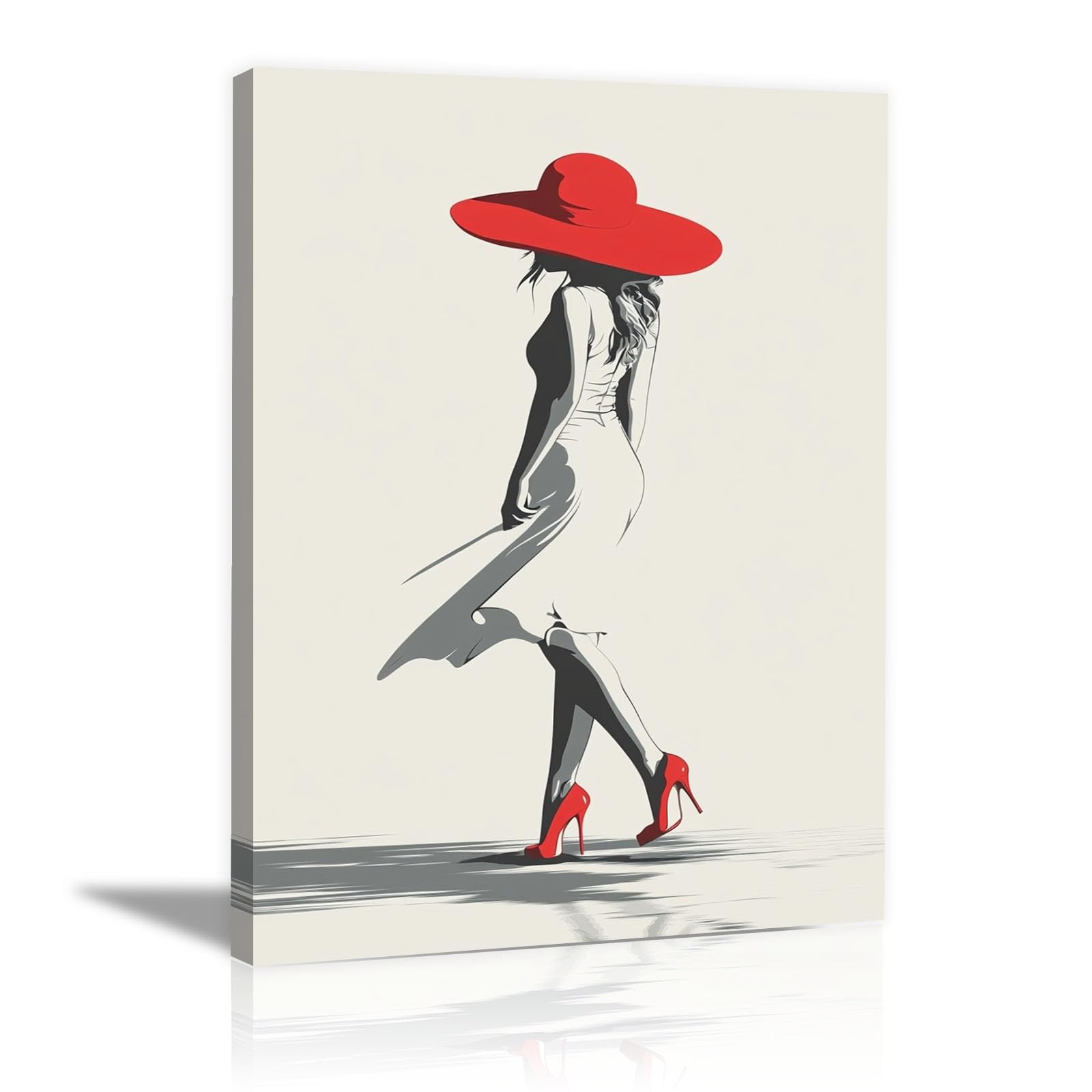 TERUEA Vintage Bathroom Wall Art - Red Hat Heels Woman Silhouette Vintage Humor Wall Poster for Bathroom Toilet Decor(Red)-20x30cm Framed