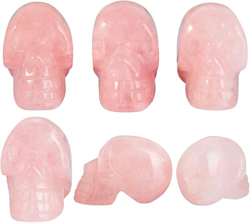 Miniatura 3 de mookaitedecor Estatua de cristal tallada a mano de 1.5 pulgadas, escultura de calavera de cristal, figurita coleccionable, cuarzo rosa