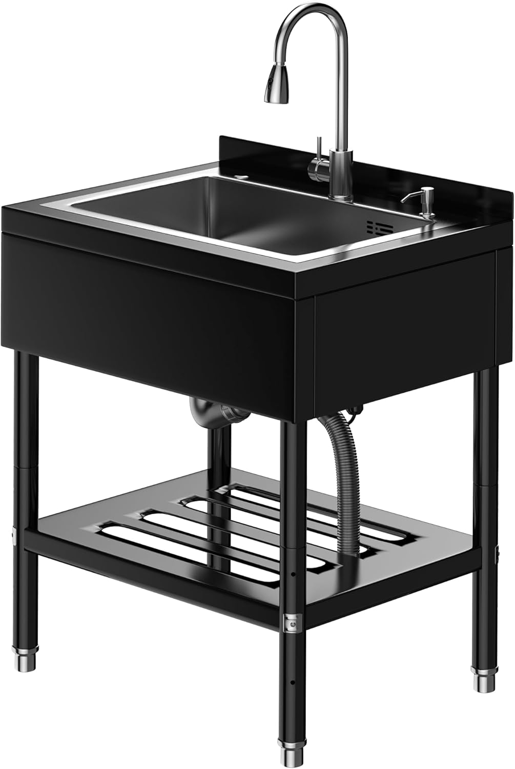 GarveeLife Stainless Steel Utility Sink,25.7" × 20.7" × 39.5 Freestanding Sink with Cold and Hot Water Faucet for Garage, Kitchen, Bathroom & Basement | Includes Drain Kit & Hoses