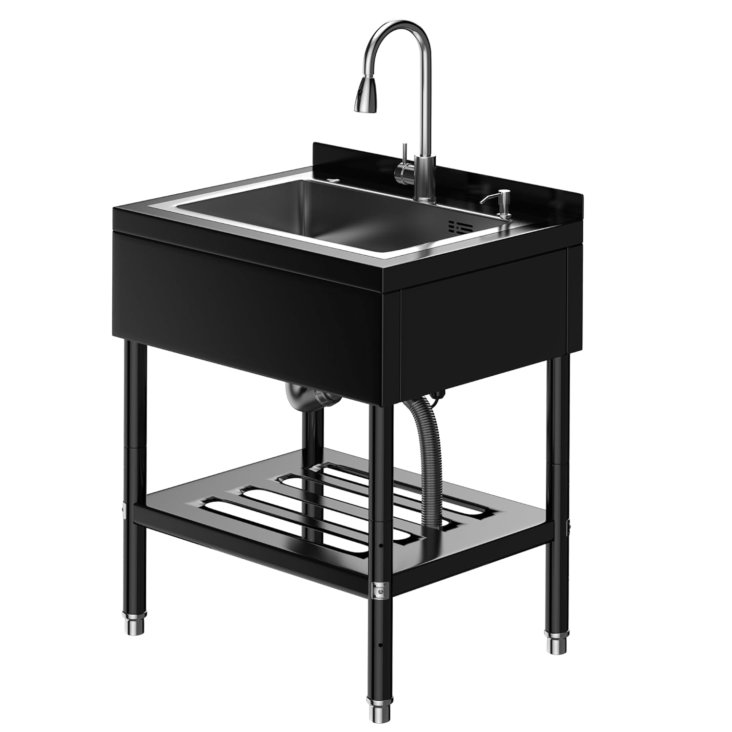 freestanding heavy-duty stainless steel utility sink, deep basin work sink for garage workshop laundry room & man cave, black industrial sink with splash back 25.7" × 20.7" × 39.5