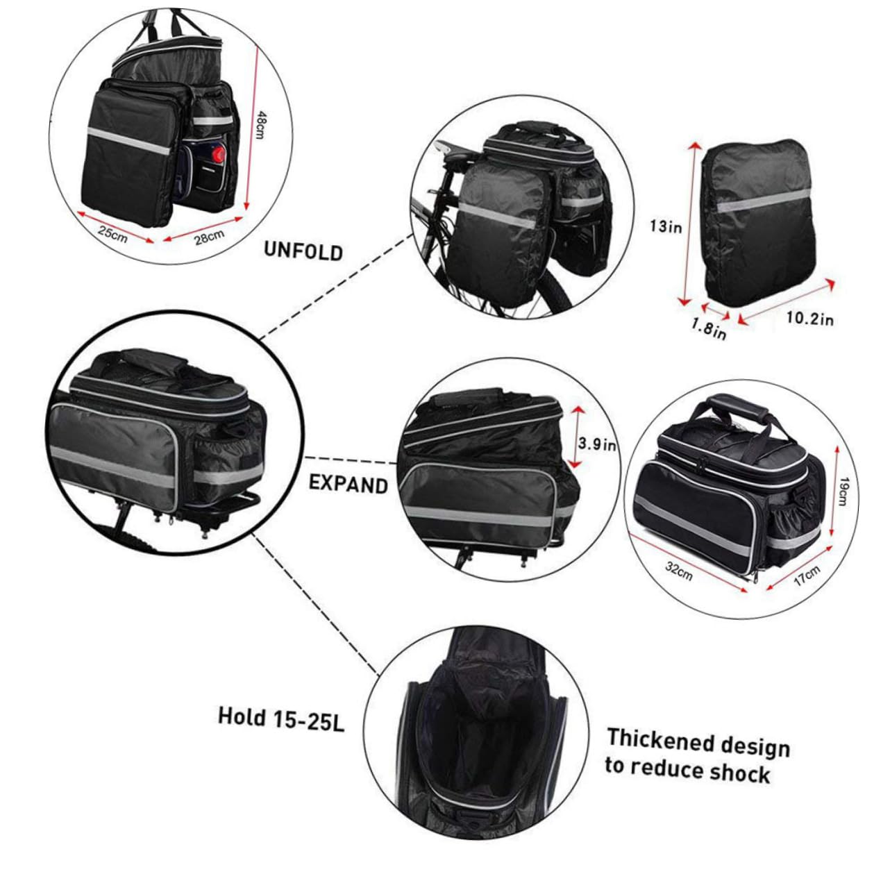 BCOATH Cycling Rear Seat Bag Capacity Trunk Bag for Mountain Bikes Versatile Pouch Rack Storage for Outdoor Riding for Trips and Excursions with Random Edge