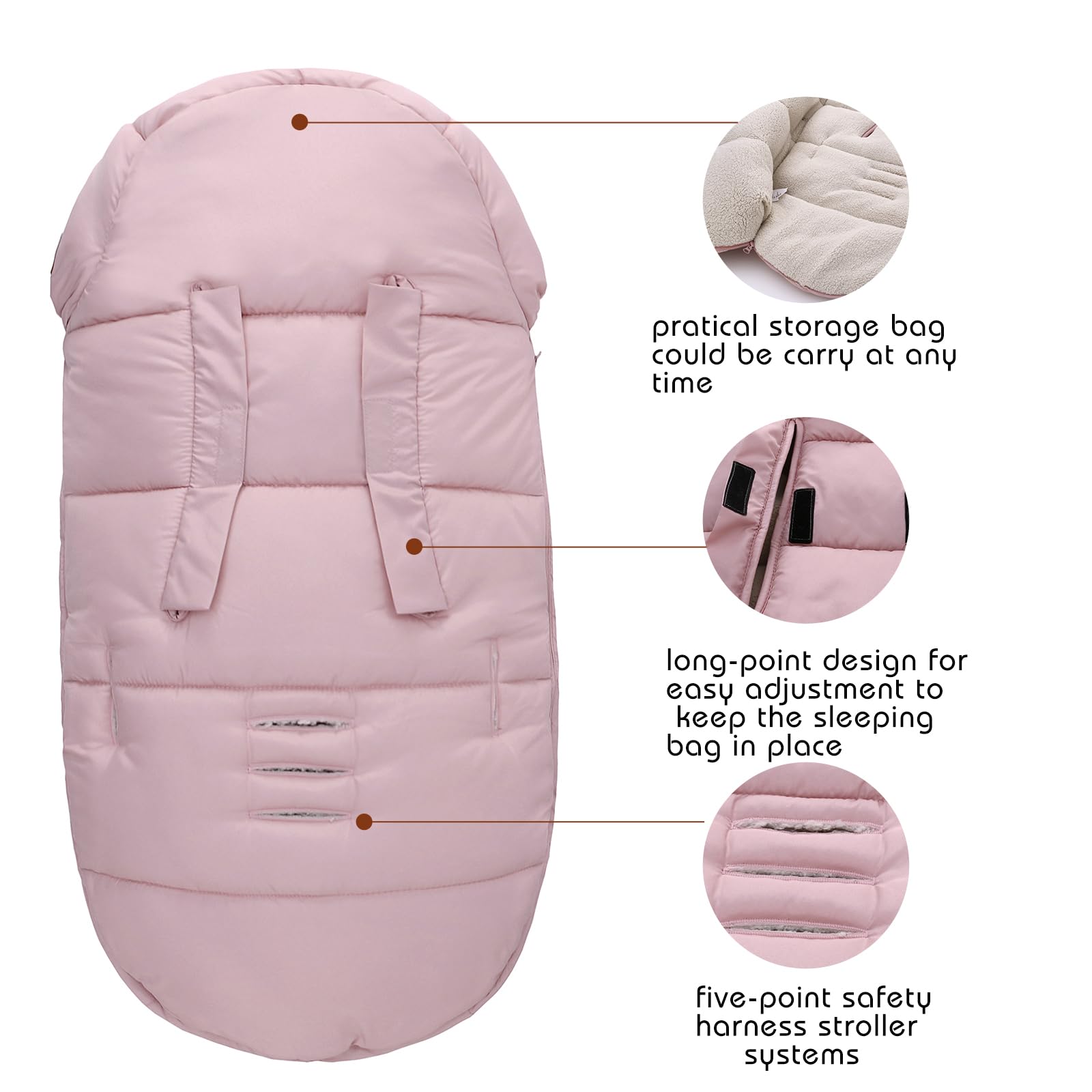Miracle Baby Sacco Nanna Invernale per Passeggino, Sacco a Pelo Riscaldante con Copertura Impermeabile Antivento Antifreddo Staccabile, Ispessito e Velluto, Staccabile, Rosa