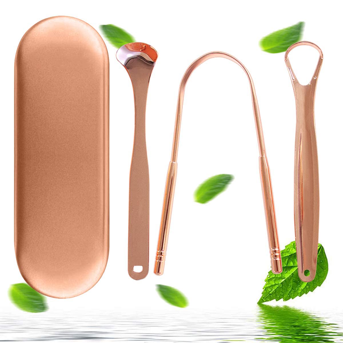 ELECDON Tongue Scraper Tongue Cleaner for Adults Professional Tongue Cleaning Tool to Reduce Bad Breath, Safety Stainless Steel Tongue Scrapers with Storage Case