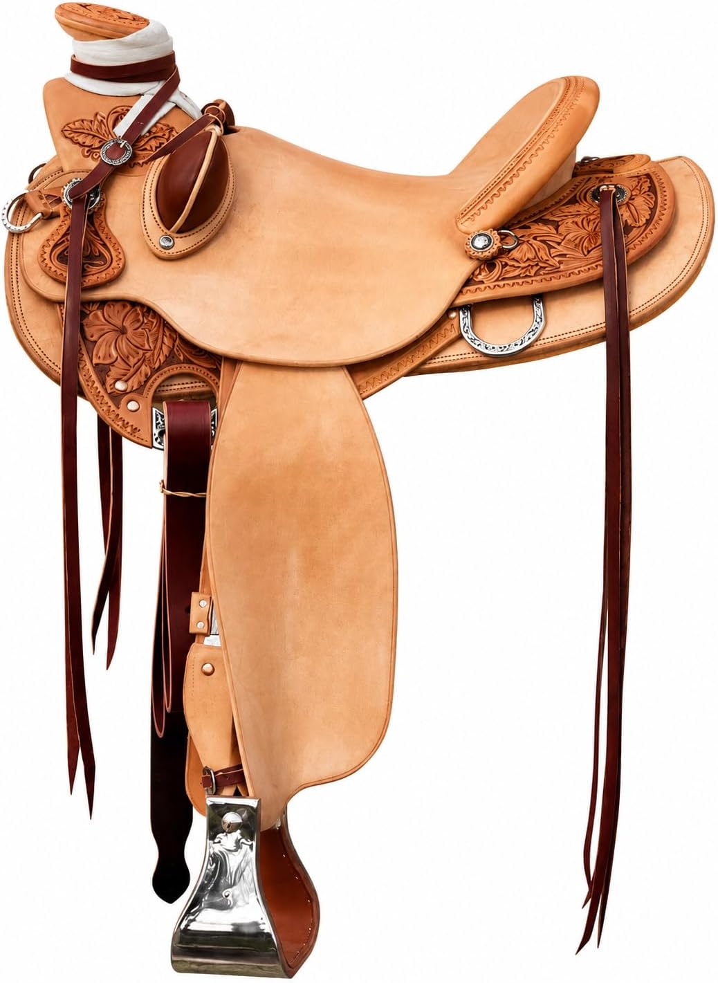 Wade Horse Saddle Tree A Fork Roping Ranch Work Handmade Tooled Carved Premium Leather Western Equestrian Trail Tack Adult & Pony Horse Riding Saddle, Size: 10-18 inch Seat, EV-195