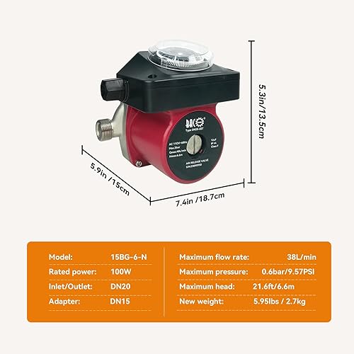 Miniatura 6 de BACOENG Bomba de recirculación de agua caliente, bomba de circulación de agua de arranquecierre automático con temporizador, cabezal de acero