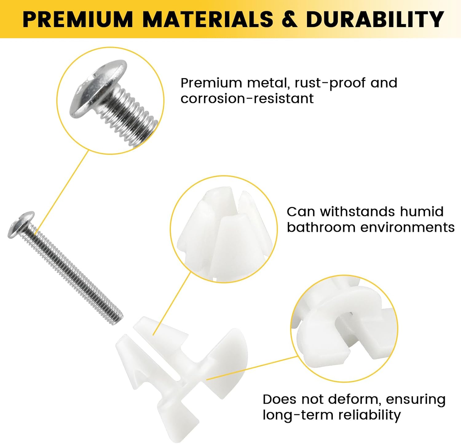 2 Pack 1133024 Toilet Seat Screws & Bolts, Secure Fit Toilet Seat Hardware Kit, Anti-Rust, Non-Slip Design for Toilet Seats