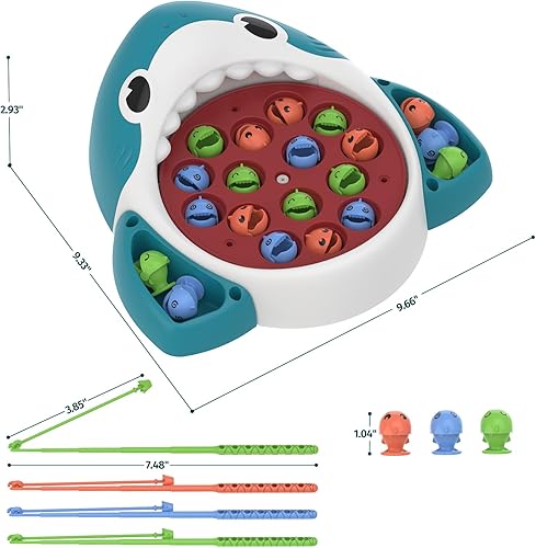 Miniatura 8 de Doloowee Juego de pesca, juguetes magnéticos de pesca, juego de mesa giratorio con música, incluye 20 peces y 3 cañas de pesca, juguetes de fiesta
