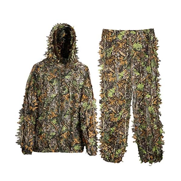 MOPHOTO Ghillie Anzug 3D Blatt-Tarnanzug Jagdanzüge Woodland Gilly Suits Hooded Gillies Anzüge für Männer Jugend Blatt-Tarnung Jagdanzüge für Dschungeljagd, Schießen, Airsoft, Halloween-Kostüm