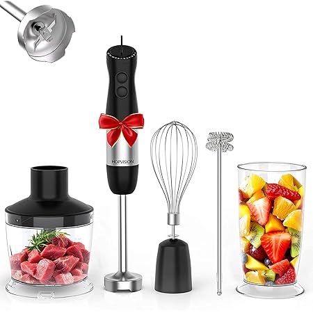 Amazon ブレンダー ハンドブレンダー ハンドミキサー 1台5役 つぶす 混ぜる きざむ 泡立てる 砕く 省スペースの多機能ブレンダー 調理器具 お菓子作り 飛び散り防止 12種スピード調整 最大1000w お手入れ簡単 離乳食作り Hopvision ハンドブレンダ