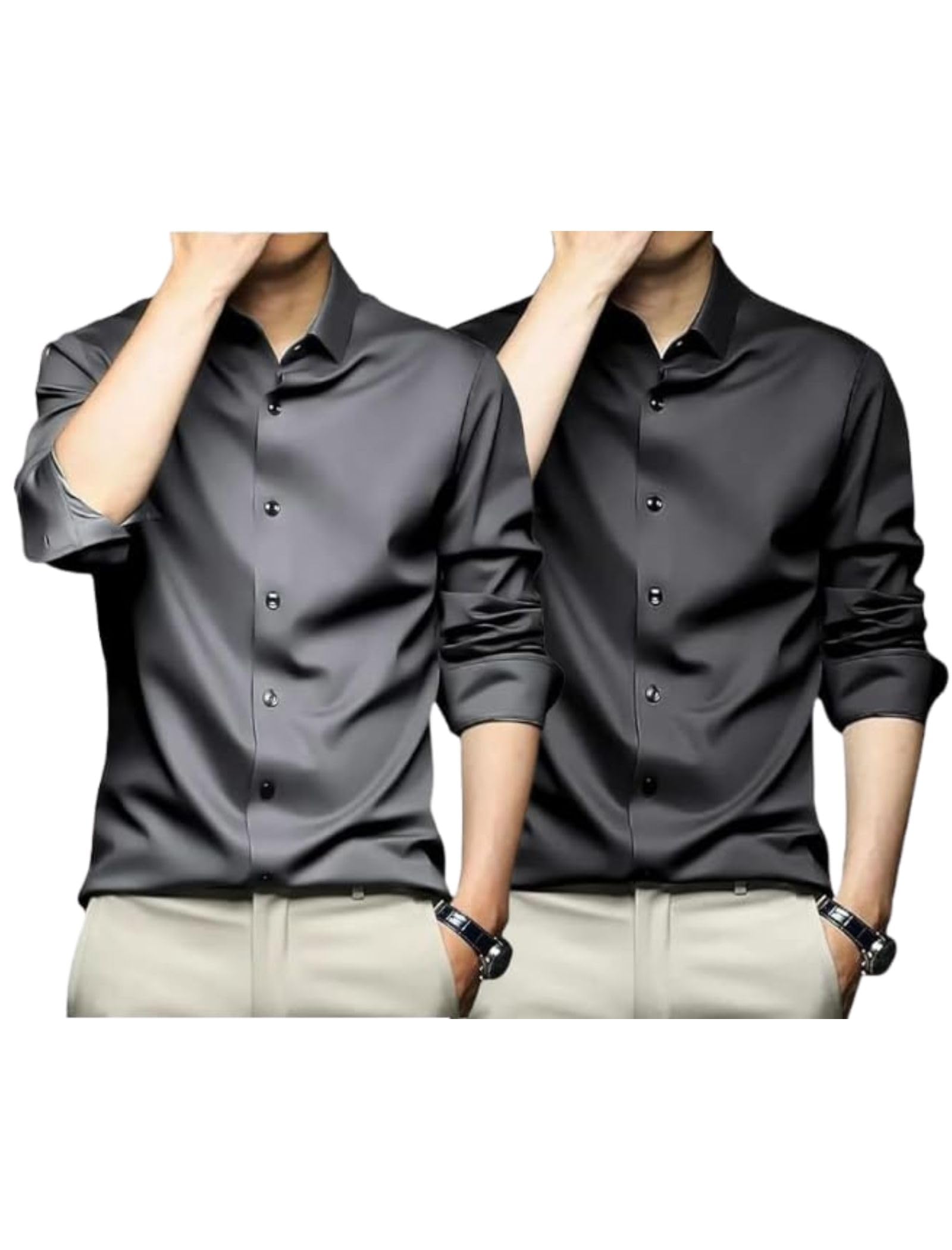 funky rich Men's Satin Formal Combo Shirt with Full Sleeves Collar Neck Regular Fit Solid Pattern and Standard Length | Pack of 2 | Shirts for Mens | Satin Fabric Shirt for Men-picture-14