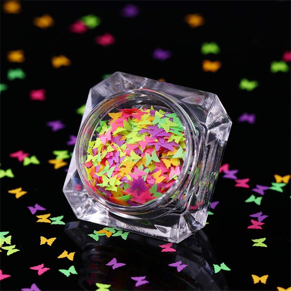 Nail Art Glitter Sequins Butterfly Slice, Fluorescent Ultra-thin Paillette Chunky Glitters Stickers Flakes 3D Tips Nail Art Decor