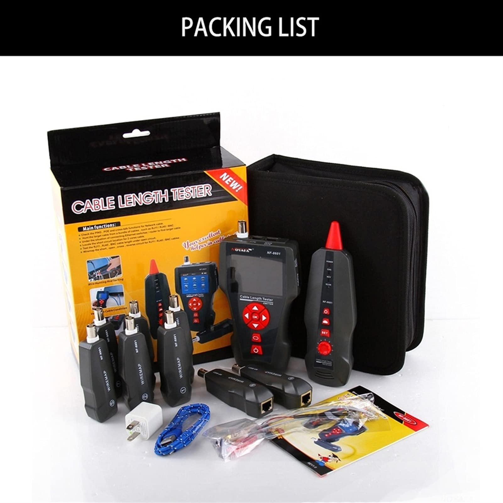 Línea Finder Line Tracker POE PING Tester Medida Longitud del cable con 8pcs Remote Para Ethernet y teléfono