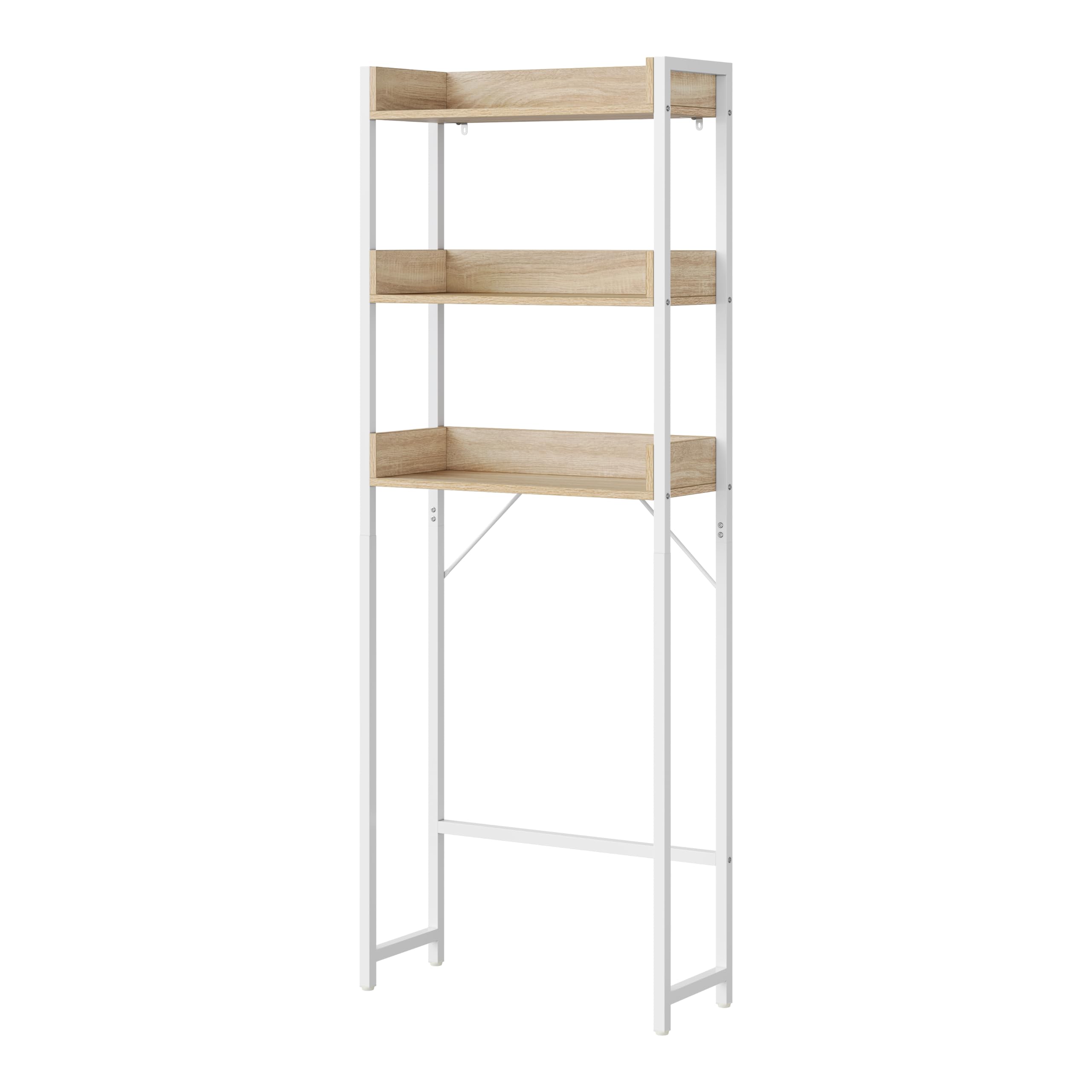 EUGAD Meuble WC, Étagère Machine à Laver, à 3 Niveaux, au-Dessus des Toilettes, Gain d'Espace, pour Salle de Bain, Buanderie, en Bois d'Ingénierie et Métal, Chêne Clair + Blanc, 63x25x166,5cm