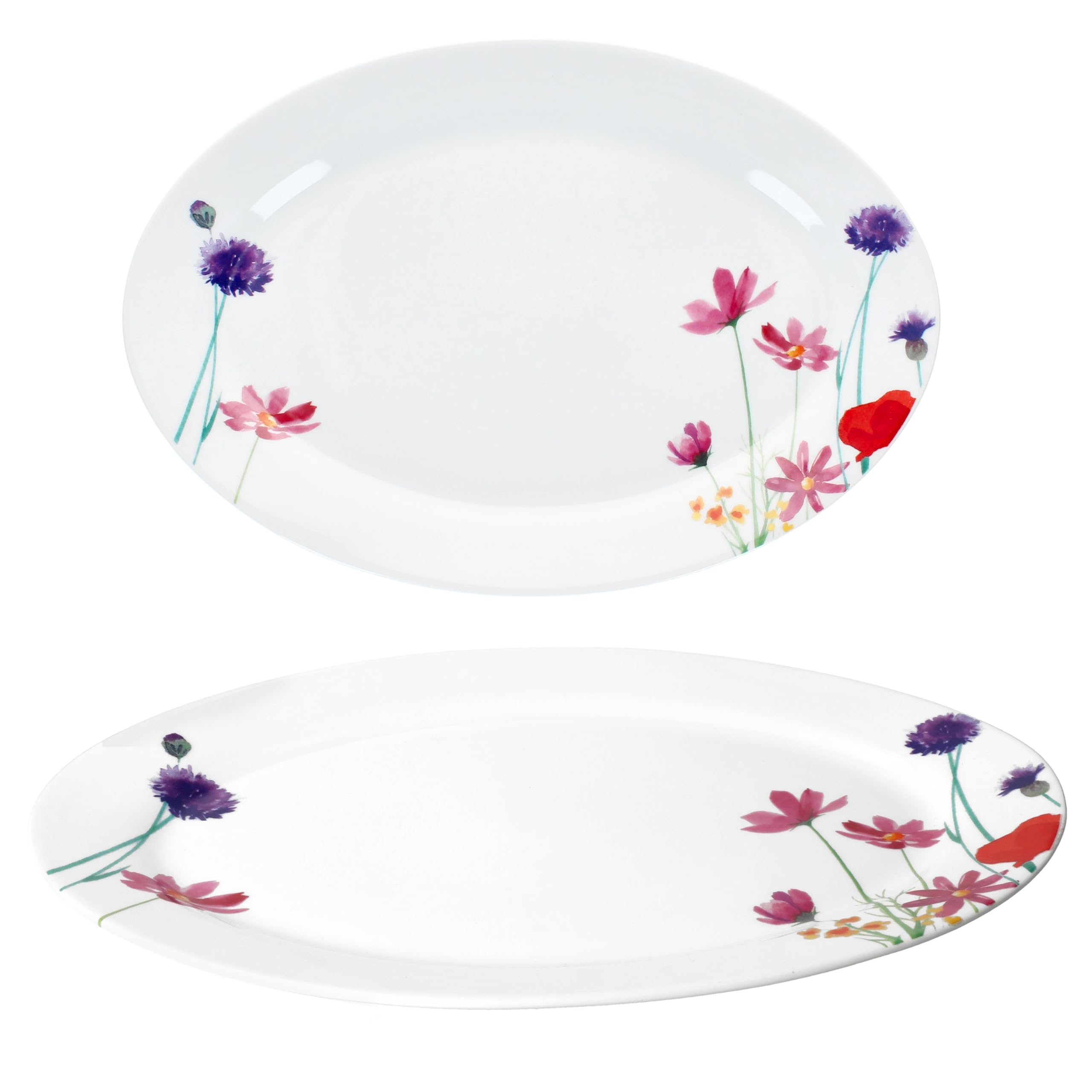 MamboCat Marie Set di 2 piatti da portata ovali, 35,5 x 24,3 cm, piatti allungati in porcellana con decorazione prato floreale, per sushi, antipasti, tapas & Co. I piatto antipasti
