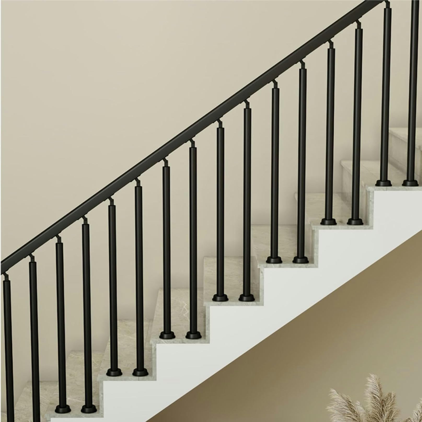 Lot de 2 balustres d'escalier réglables en fer noir – 88,9 cm de haut – Design rond pour maison, loft, balcon et utilisation commerciale