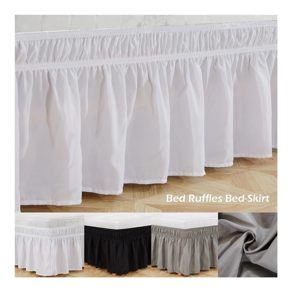 Elastischer Bettrock mit Rüschen, weich, bequem, lichtbeständig, einfarbig, für Doppelbett, Queen-Size, King-Size-Bett (grau, 137 x 190 x 38 cm)