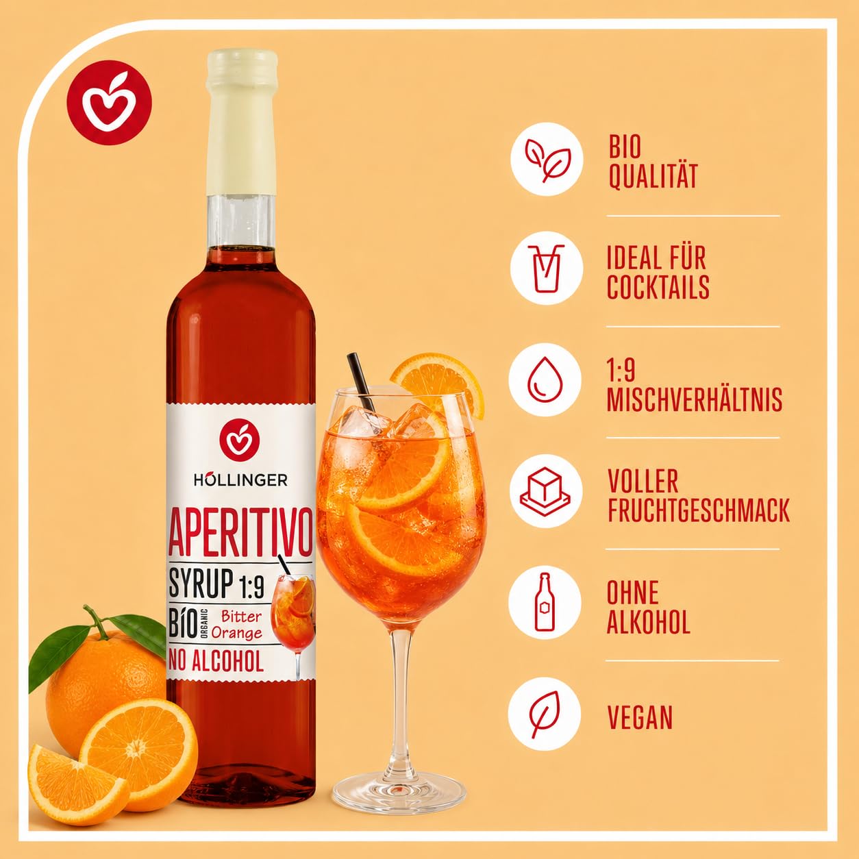 Höllinger Bio Cocktail Party Mixbox alkoholfrei, 6 Sorten Sirup in Glasflaschen, Mojito, Aperitivo, Limoncello, Bellini, Berry Royale & Strawberry Daiquiri, vegan, 6 x 0,5 l