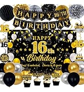 Black & Gold 60th Birthday Decorations - "60 Never Looked So Good" Banner With Swirls & Centerpieces
