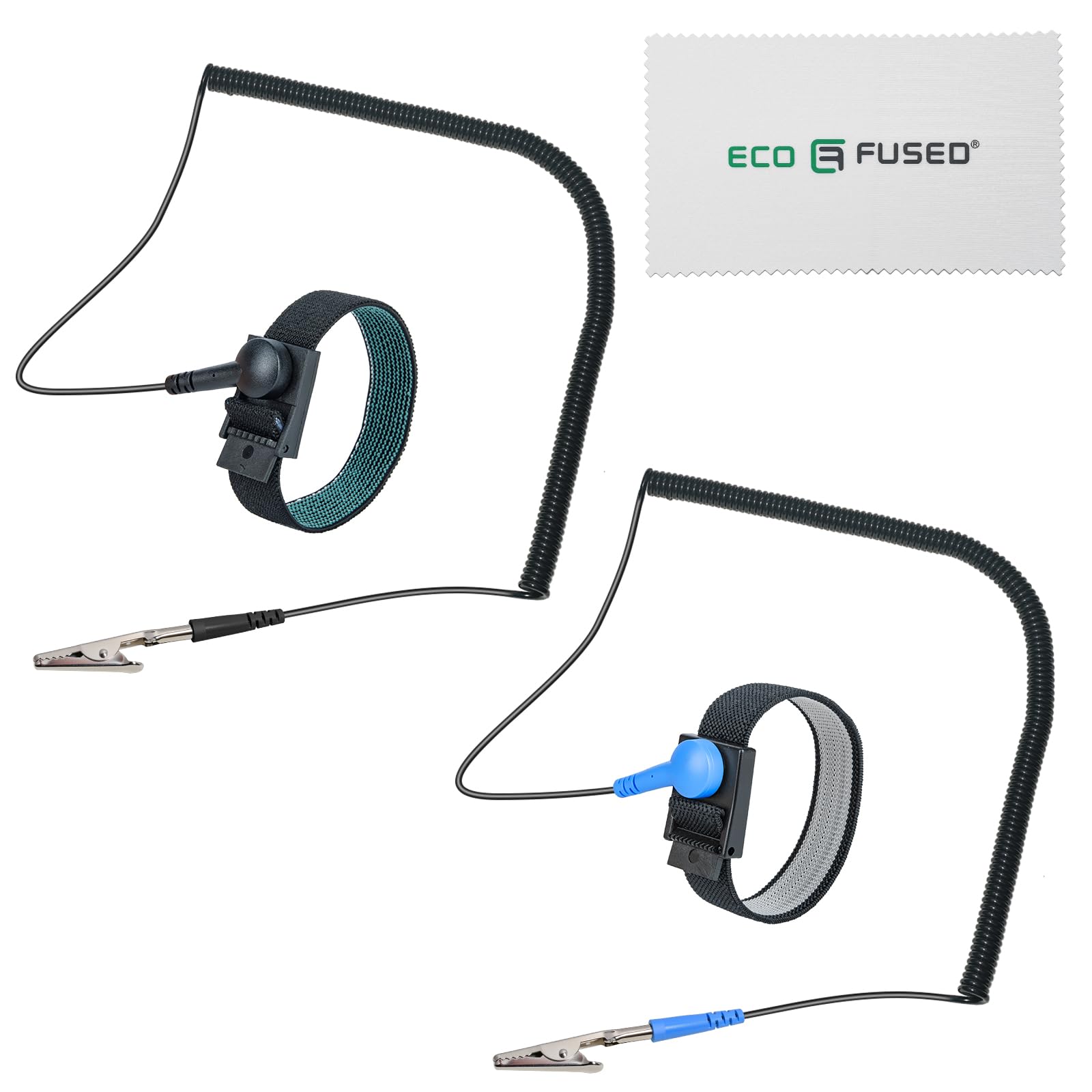 ECO-FUSED Anti Static Wrist Straps - 2 Pack - Reusable - Equipped with Grounding Wire and Alligator Clip - Enables You to Ground Yourself - Adjustable