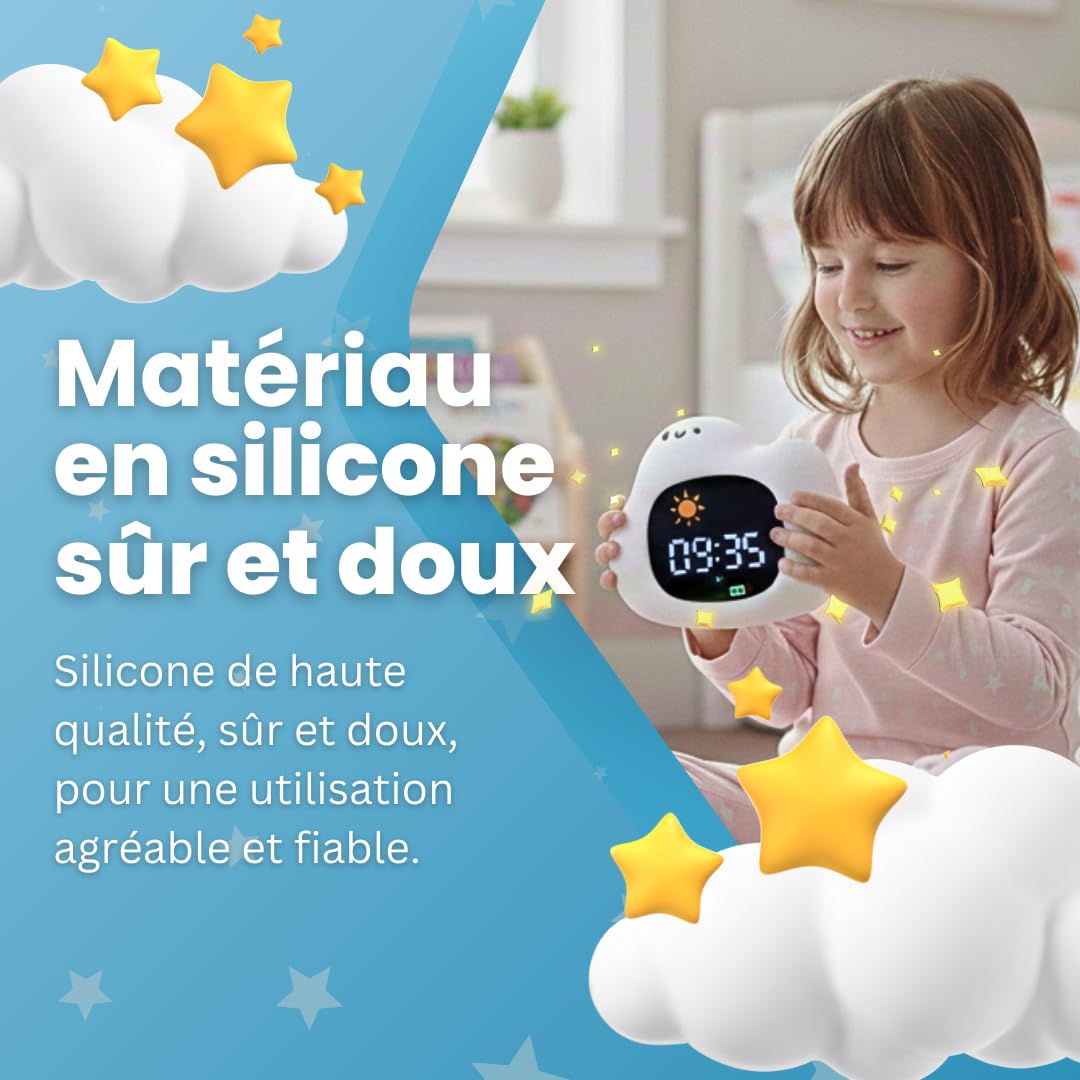 Sveglio bambino educativo giorno/notte - luce notturna per bambini musicale e luminosa, 4 anni di luminosità, orologio educativo con musica rilassante, rumore bianco, decorazione per camera da letto