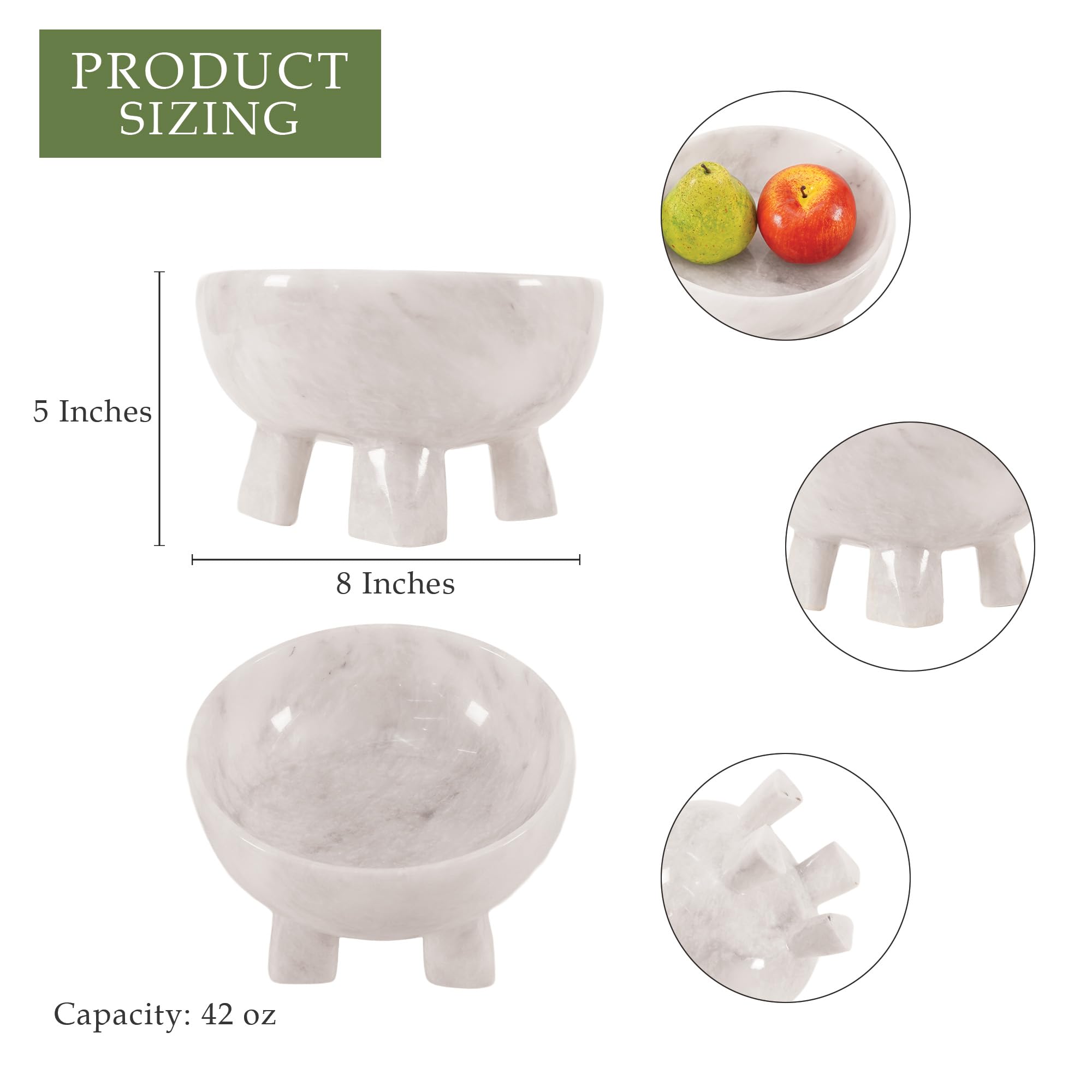 Obstschale aus Marmor, 20 cm große, handgefertigte weiße Obstschale für die Küchentheke, elegantes Deko-Accessoire, moderner Obstkorb für die Kücheneinrichtung