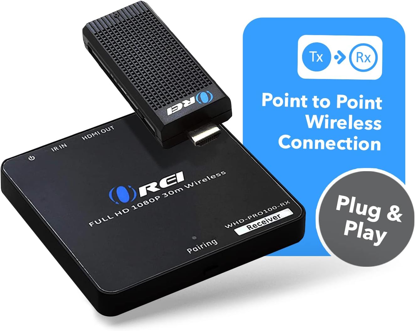 OREI Wireless HDMI Transmitter & Receiver - Extender Full HD 1080p Wirelessly Upto 100 Ft with Dongle - Perfect for Streaming, Laptops, PC, Media and More