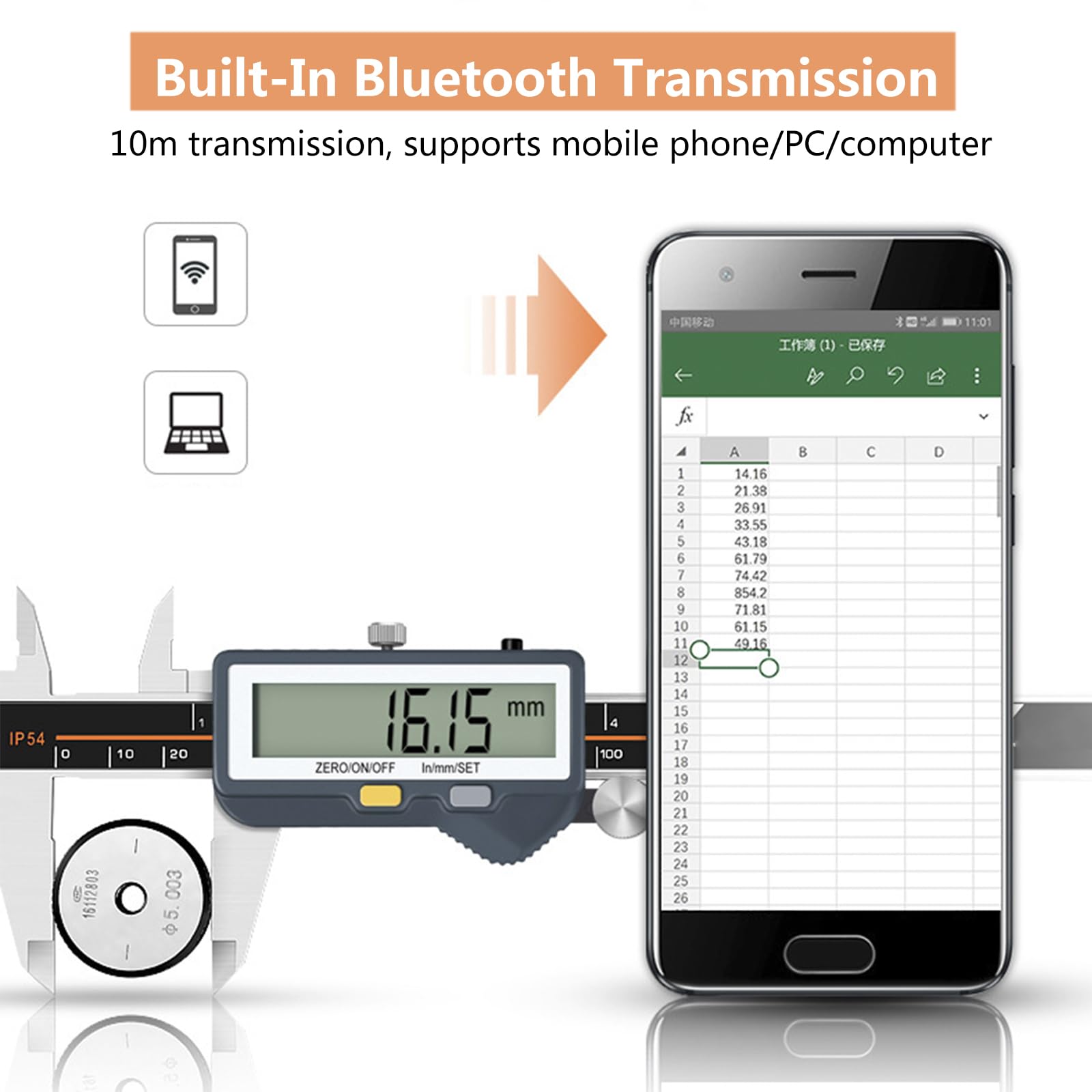 suwmiarka cyfrowa 150 mm/6 cali z Bluetooth, wodoszczelność IP54, suwmiarka cyfrowa z wyświetlaczem LCD, profesjonalna kaliper do użytku na zewnątrz, wewnątrz, głębokości i pomiaru kroków