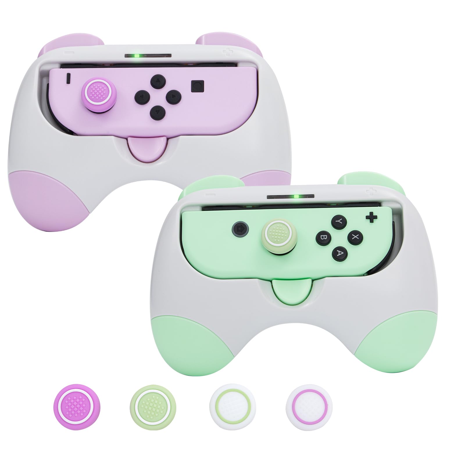 HEATFUN Grips Compatible with Nintendo Switch Joy-Con, Wear-resistant Handle Kit Compatible with Switch Joy Cons Controllers, 2 Pack (PurpleGreen)