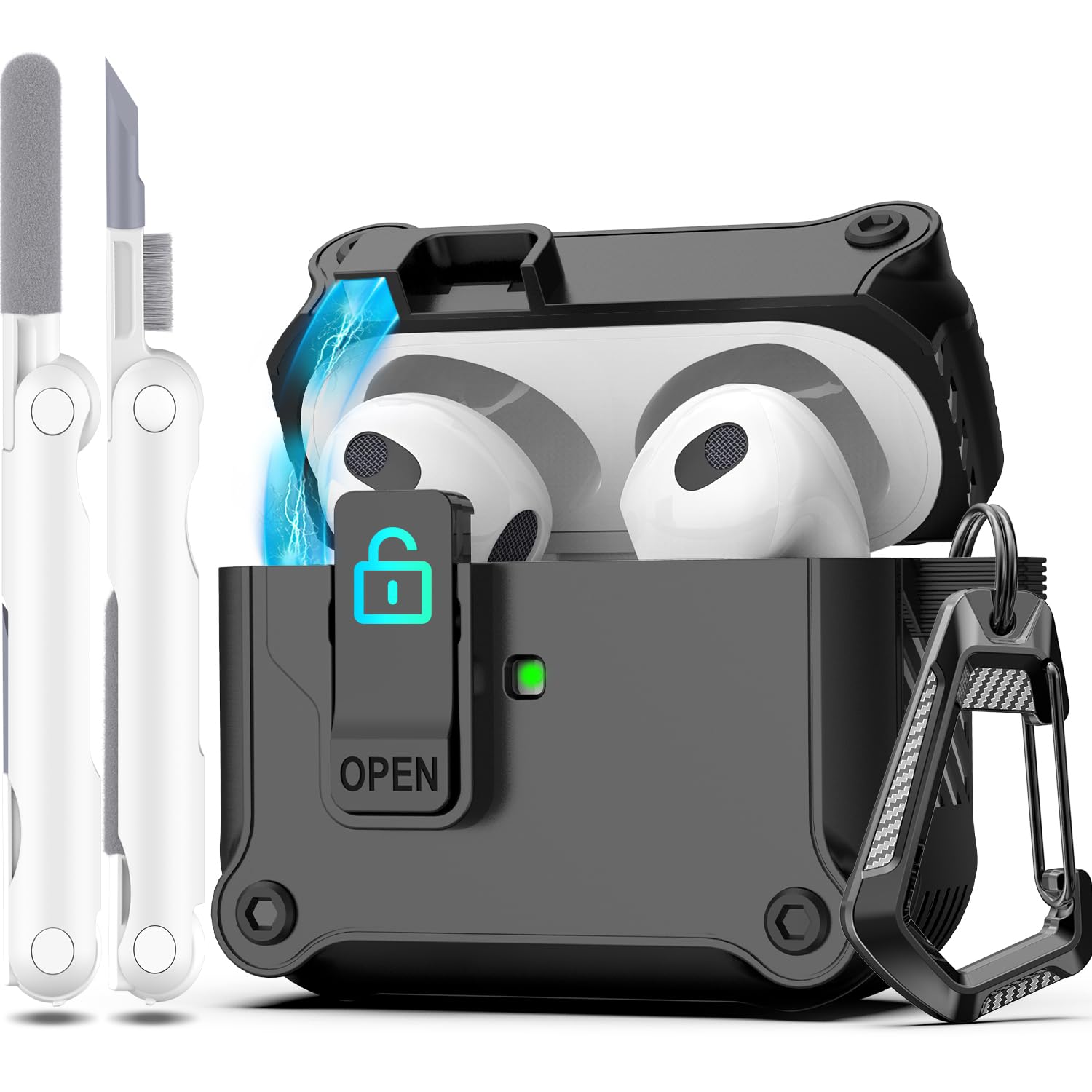 Airpods 第 3世代用ケース　安全なロック クリップ付き　ブラック Amazon | R-fun Airpods 第 3 世代ケース 自動安全ロッククリップ付き