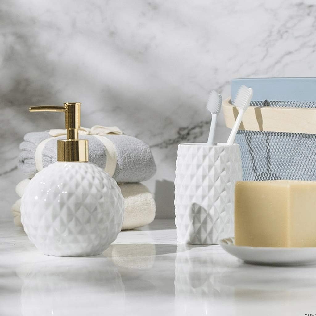 White Ceramic Soap dispensers,Bathroom Accessories Set 3/4/5-Piece Geometric Bathroom Set Includes Lotion Dispenser Pump,Tumbler,Soap dispensers