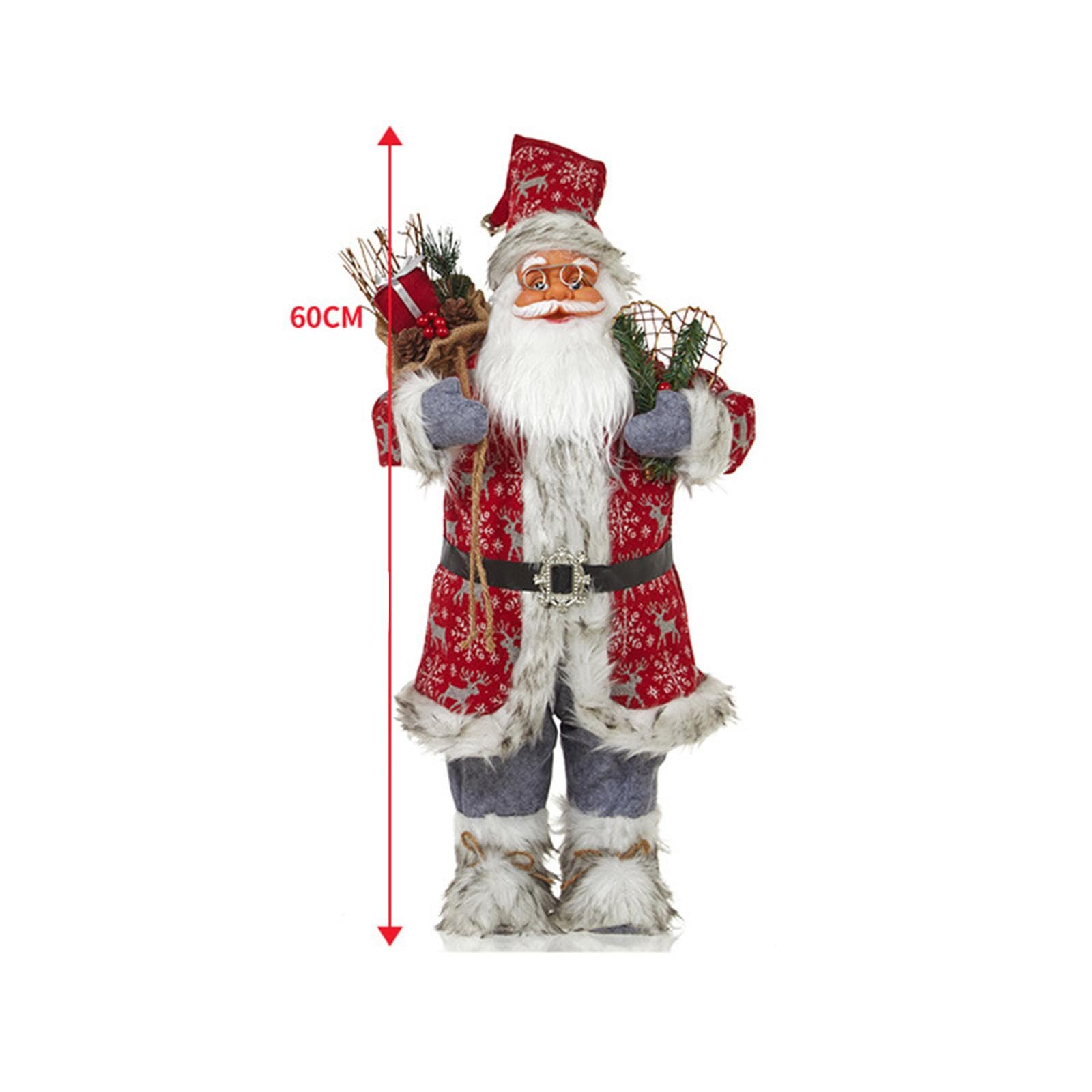 Santa Figur Weihnachtsdeko Puppe Stehend mit Traditionellem Mantel Und Stiefeln Aus Hochwertigem Material für Kamin Esstisch Außenbereich Neujah, 60cm
