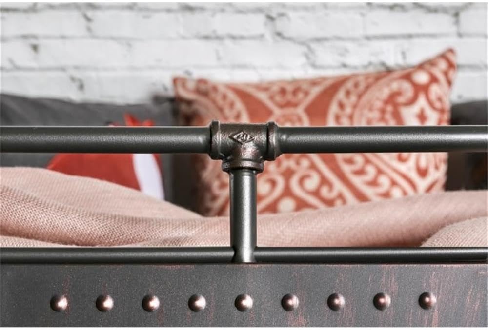 BOWERY HILL Full Over Full Bunk Bed, Steel Metal Construction, Antique Black Finish with Bronze Accents, Pipe Frame Design, Slatted Panels, Ladder and Guard Rails, 78.75" L x 58.63" W x 68.13" H