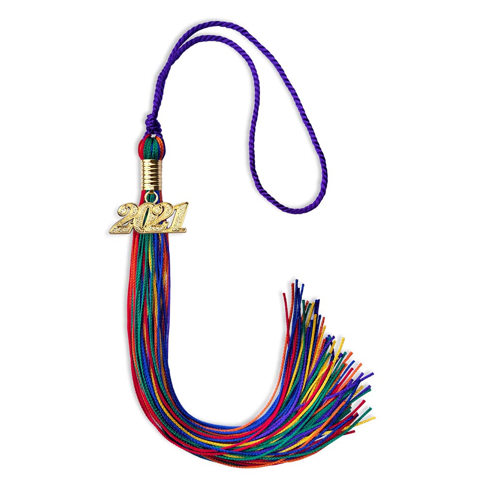 Endea Graduation Mixed Double Color Tassel with Gold Date Drop (Rainbow, 2021)