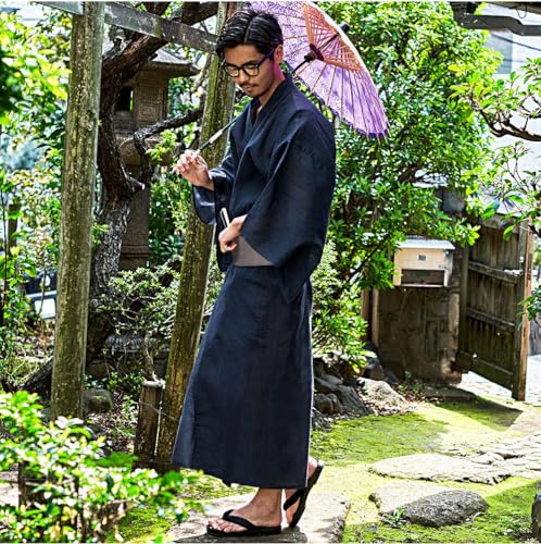 Men's Traditional Cotton Yukata 5-Piece Set (Yukata, Geta, Obi, Waist Strap, Fan) – Easy to Wear4