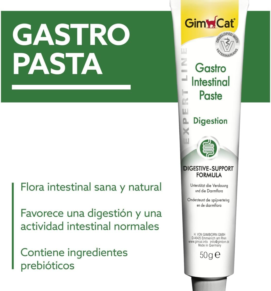 GimCat EXPERT LINE Gastro Intestinal, Pasta funcional para gatos - Protección del sistema digestivo, favorece la salud intestinal, tiene un efecto prebiótico - 1 tubo (1 x 50 g)