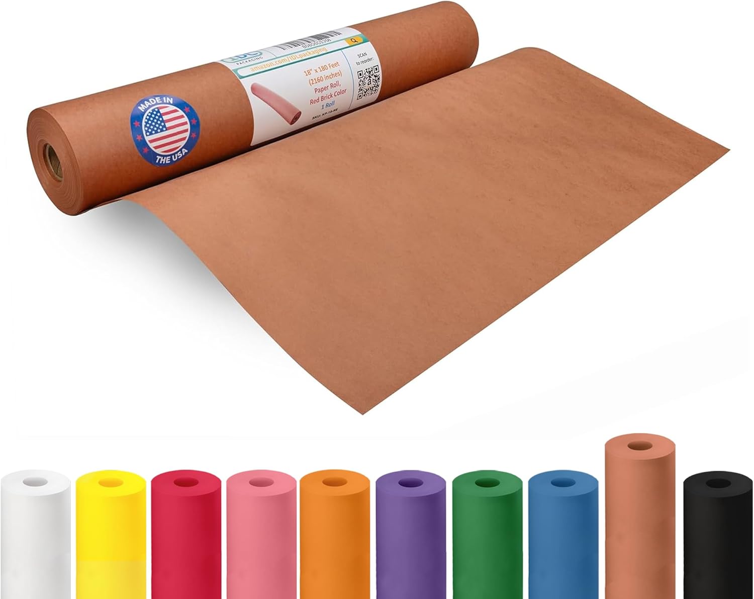Brick-Colored Kraft Paper Roll 18" x 2160" (180 feet) - USA-Made Craft Paper for School & Art - Quality High-Density Material for Gift Wrapping & Packing, Shipping & Moving by IDL Packaging