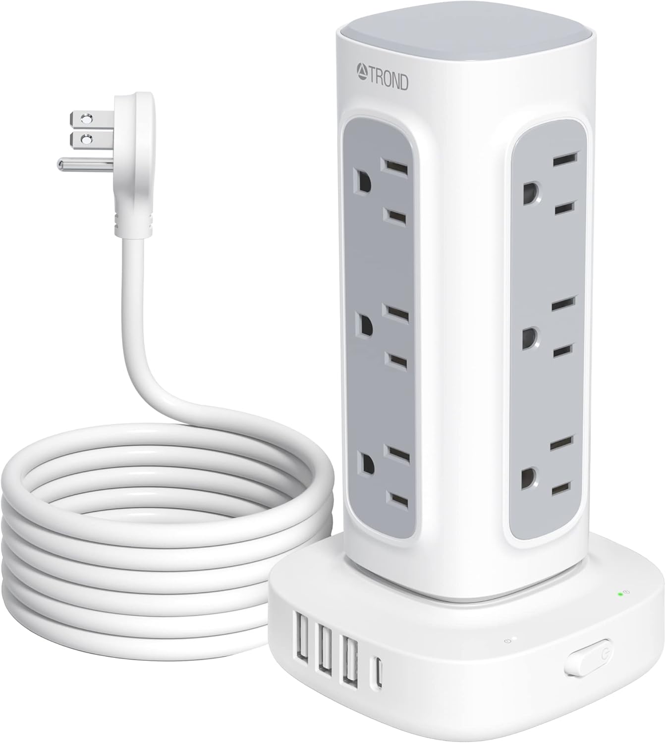 TROND Surge Protector Power Bar Tower USB C, 10ft Long Extension Cord
