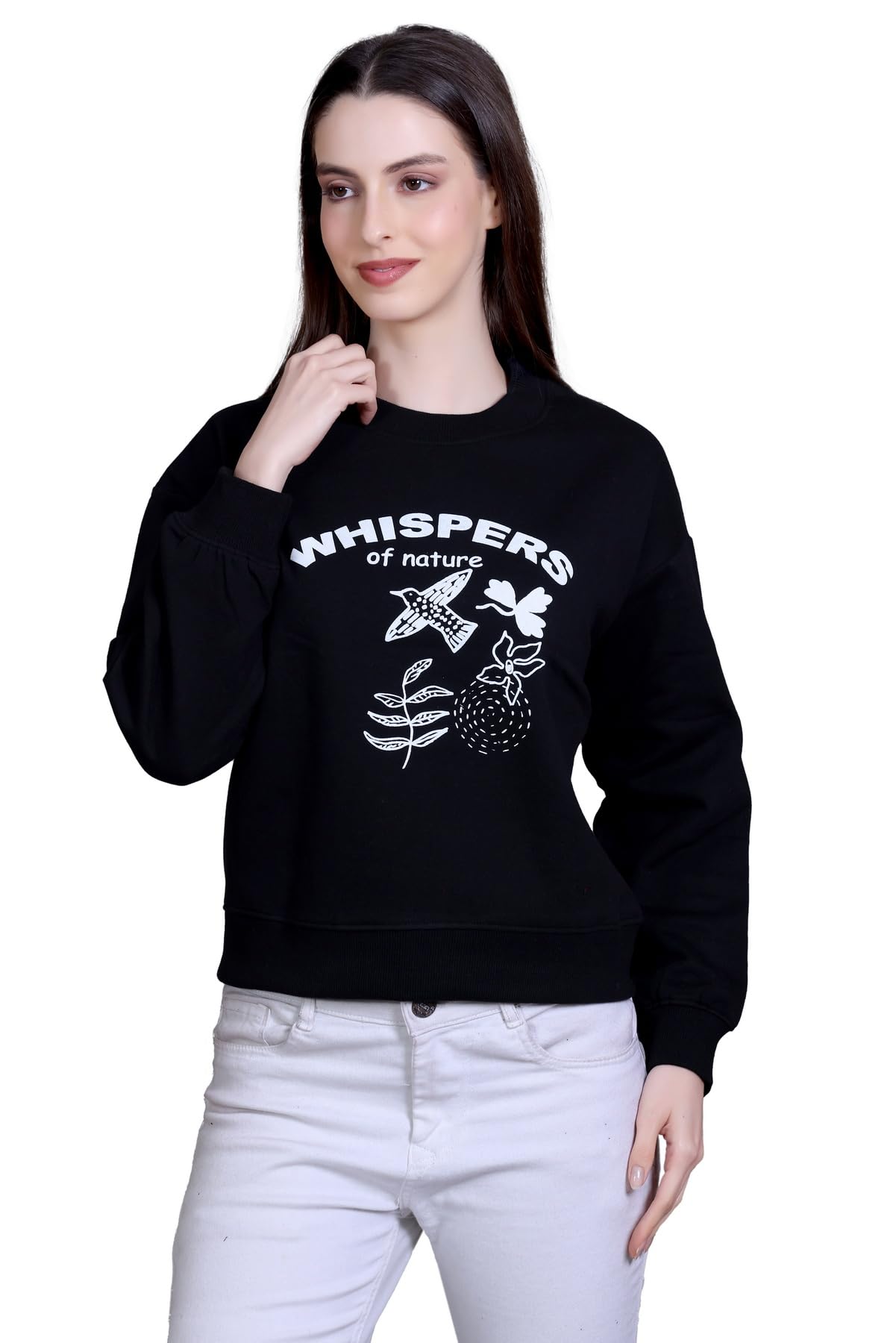colors & blends Women's Cotton Sweatshirt with Puff Print - Oversized Drop Shoulder Crop Length Sweatshirts for Women (SSL-1003)-picture-18