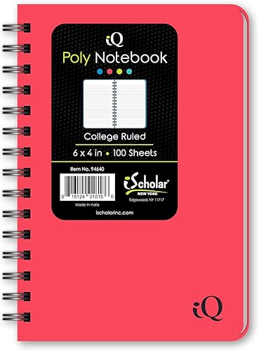 iScholar Libro de notas de polietileno de doble alambre, 6 x 4, lateral abierto, el color puede variar (94640)