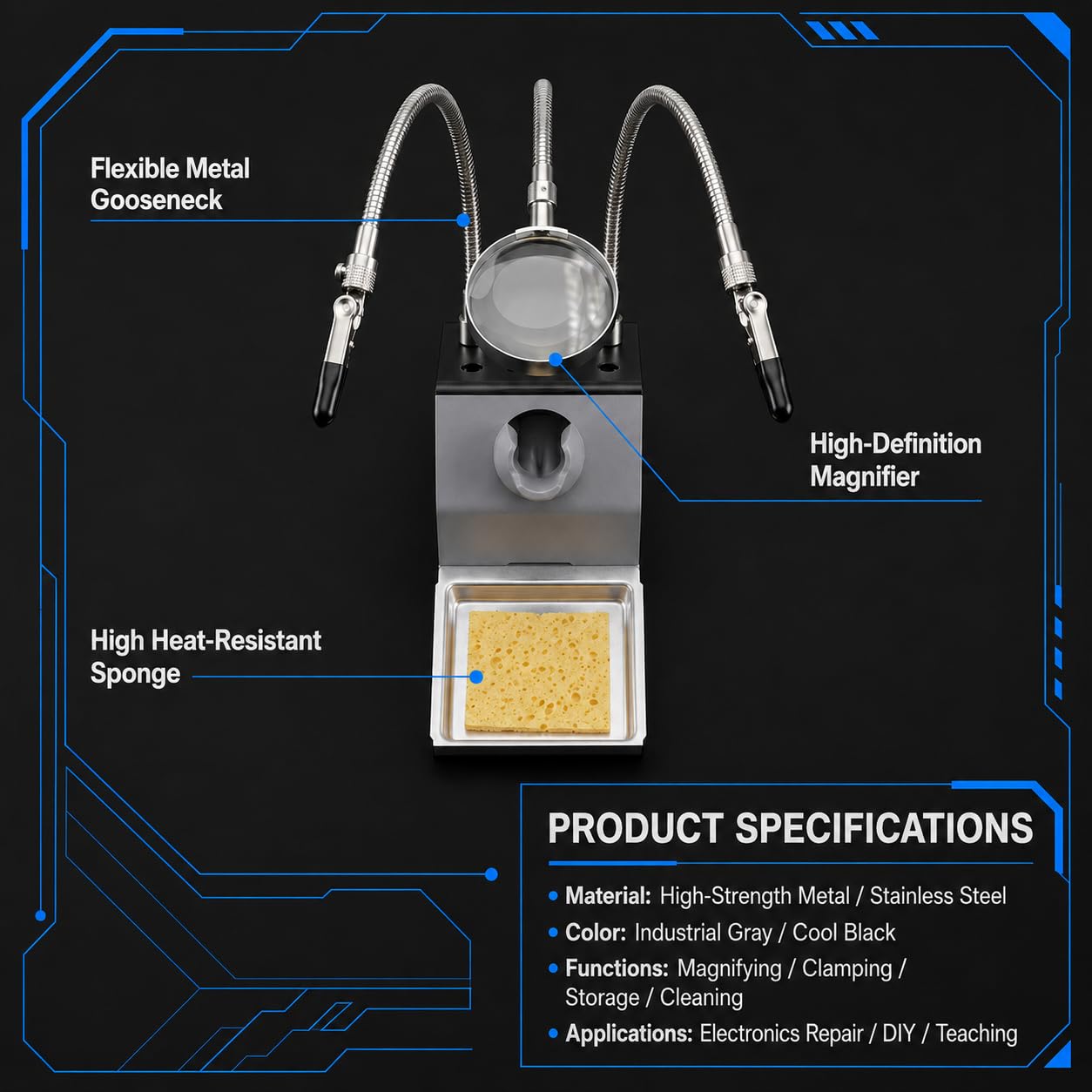 120W Kit Saldatore a Stagno, Temperatura Regolabile 180–520 °C | Digitale LED, Supporto Robusto Antiscivolo con Pinza a Coccodrillo e Lente d'Ingrandimento, Fil Stagno senza Piombo