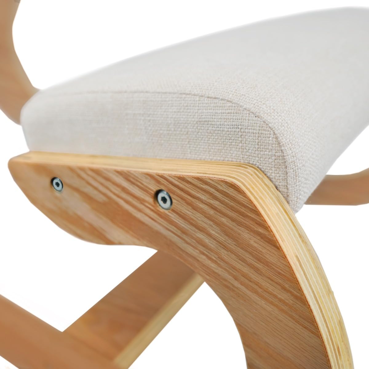 Chaise Ergonomique à genoux en Chêne - Coussins Blancs en lin épais 8cm - Bureau & Maison - Siège à bascule orthopédique – Meilleure posture & soulagement - Jusqu’à 100kg - 2x Repose-Poignets OFFERTS