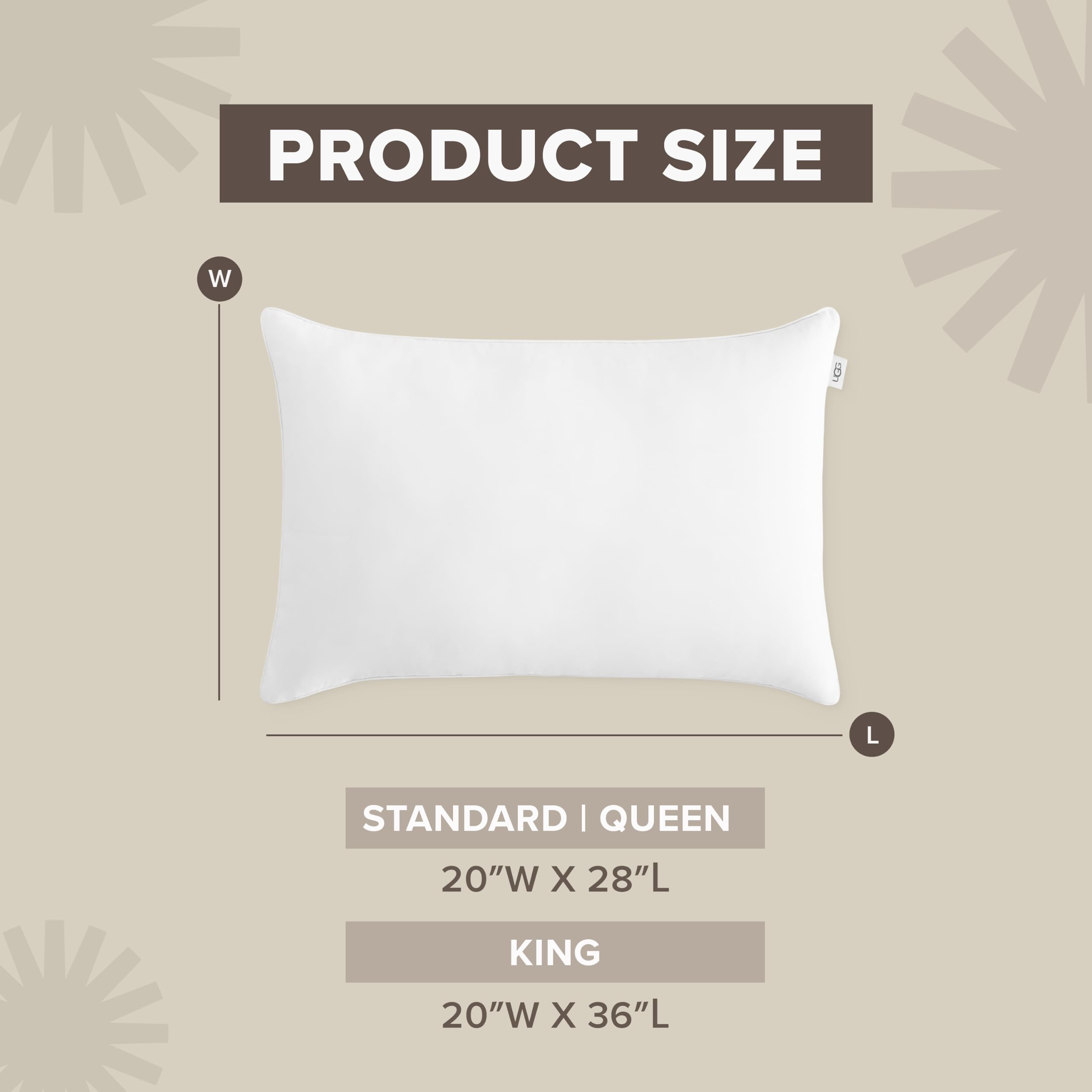 UGG Aimee 32238 Aimee Standard Basic Cooling Technology Bettkissen und Kissenbezug für Doppelbett, Queen-Size-Bett, hypoallergen, Daunen-Alternative, maschinenwaschbar, Standard 50,8 x 66 cm, Weiß