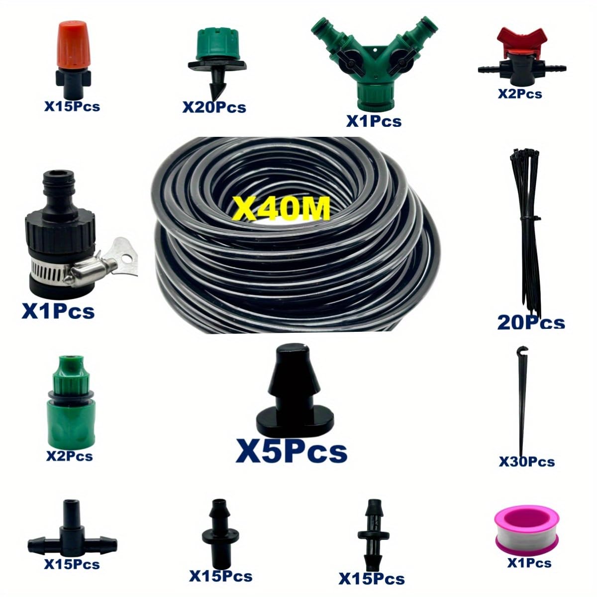 Kit di irrigazione a goccia da 142 pezzi, 30 m, tubo di distribuzione vuoto da 1/4", ugello regolabile, attrezzatura di irrigazione automatica per serre, aiuole, patio, prato (1 set)