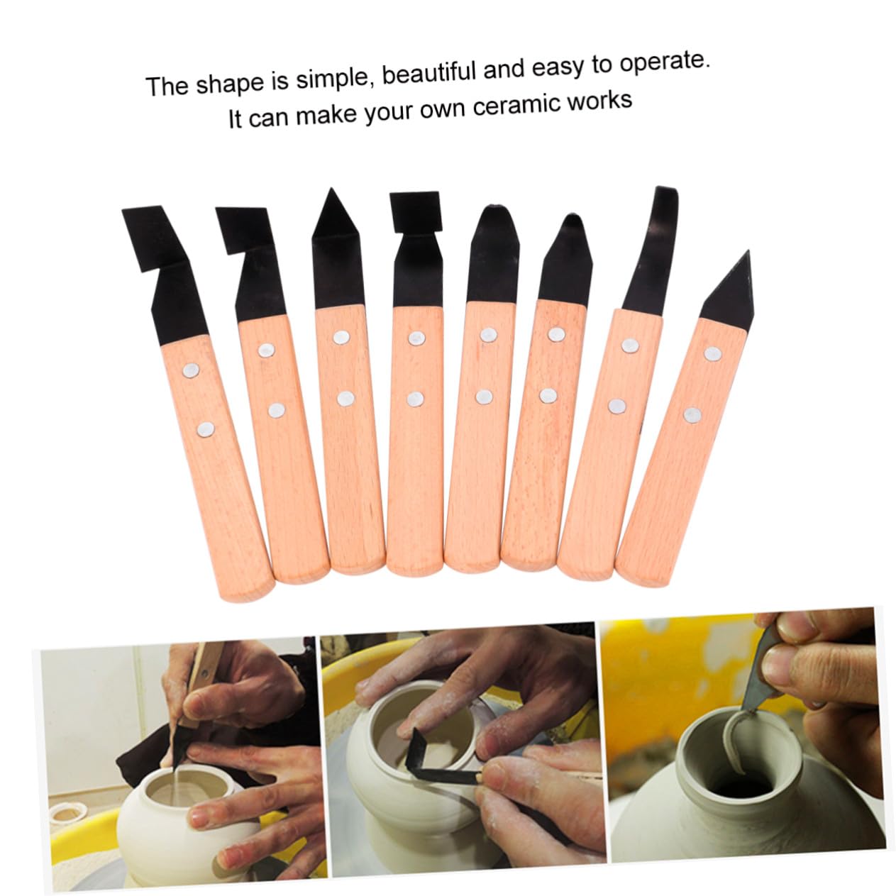 Gatuida Juego de 8 Cuchillos para Esculpir Arcilla Mango de Madera y Acero Inoxidable, Herramientas Manuales para Modelado y Reparación en Cerámica Color Aleatorio