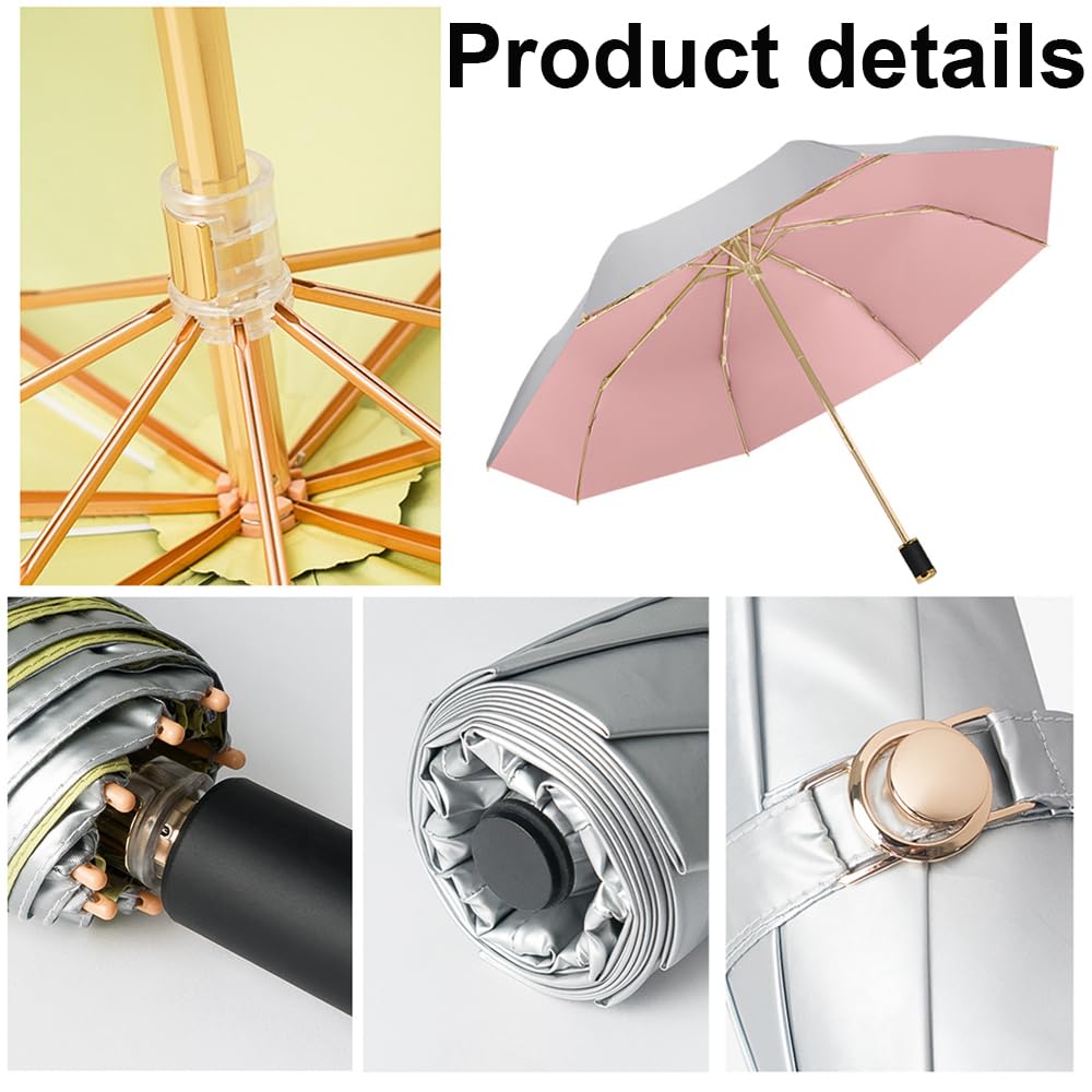 Parasol chroniący przed promieniowaniem UV, ręczny parasol, odporny na deszcz i 99,9% ochrona przed promieniowaniem UV, kompaktowy parasol osobisty, parasol golfowy z tytanowym srebrnym + czarną
