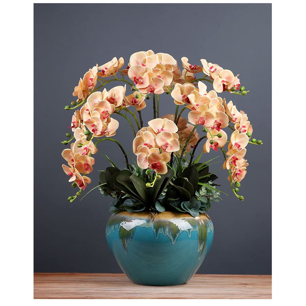 SDdPulse Künstliche Kunstblume, groß, künstliche Phalaenopsis-Blumenarrangement, künstliche Orchidee mit Keramikvase für Party, Heimdekoration, Zuhause, Büro, Küche, Schlafzimmer, Lila