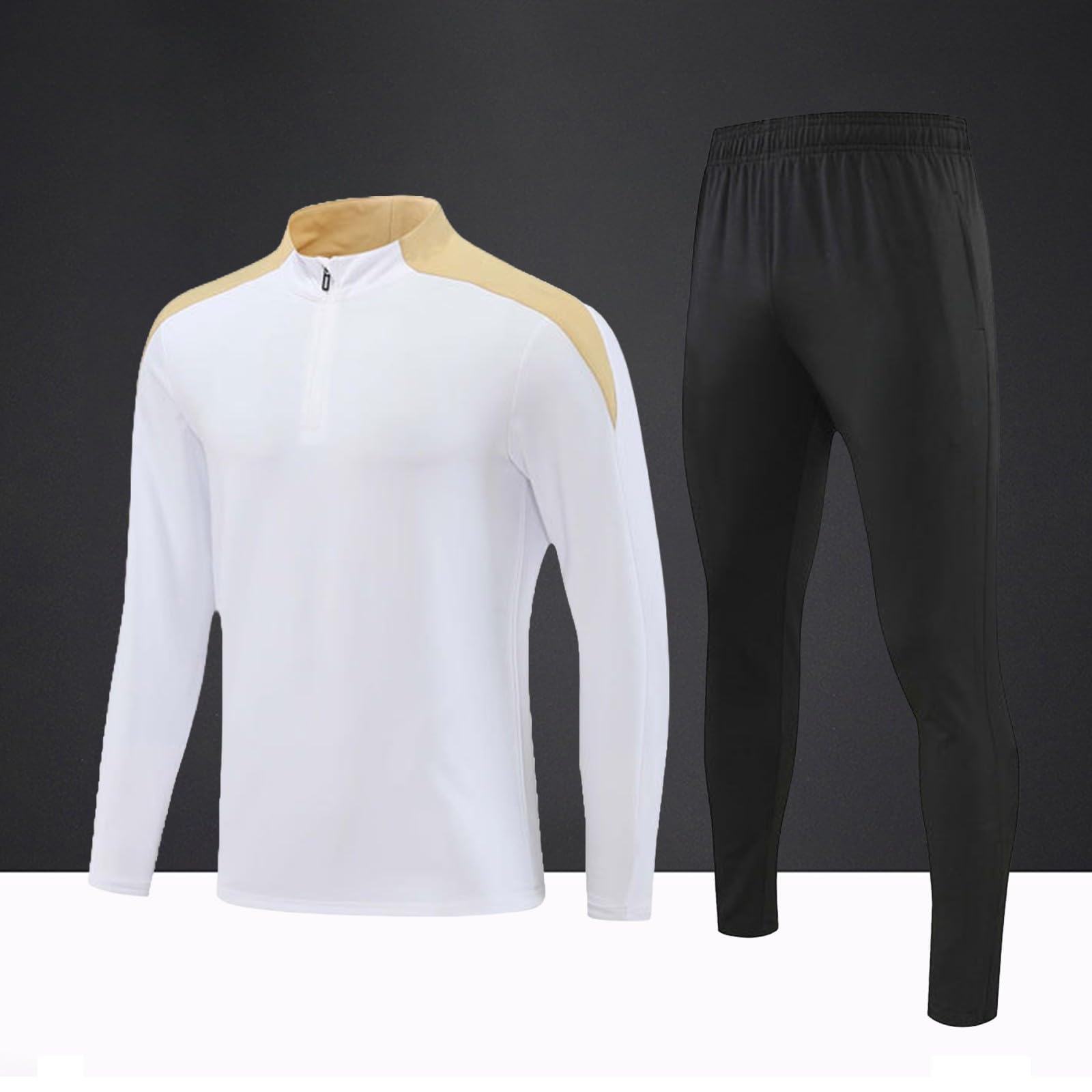 Tuta sportiva da uomo lunga in due pezzi | Tinta unita, colletto alto, top con mezza cerniera, sportivi, comodi, per il tempo libero, abbigliamento sportivo, autunno