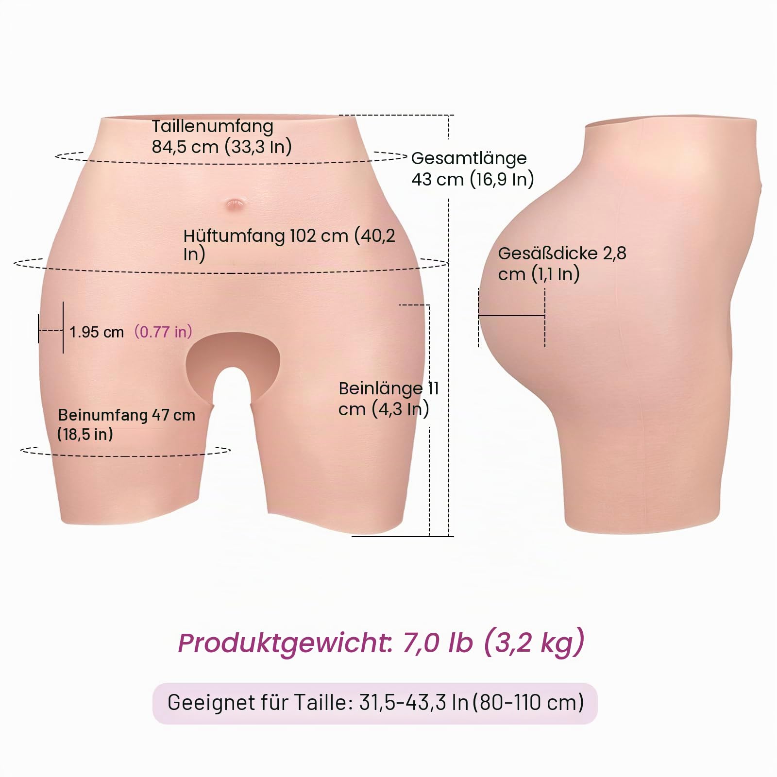 Silikon Fake Butt Pants Hip Enhancer Silikonhöschen für Crossdresser Bekleidung von Mann zu Frau