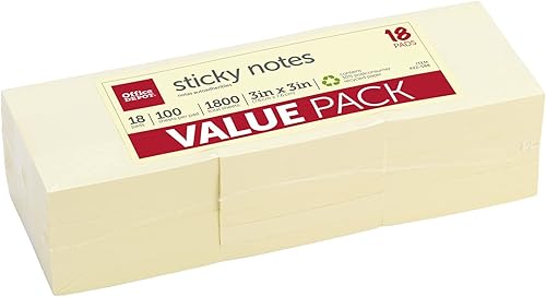 Miniatura 3 de Office Depot Notas autoadhesivas 30% recicladas, 3 pulgadas x 3 pulgadas, amarillo, 100 hojas por bloc, paquete de 18 blocs, OD-3318YR