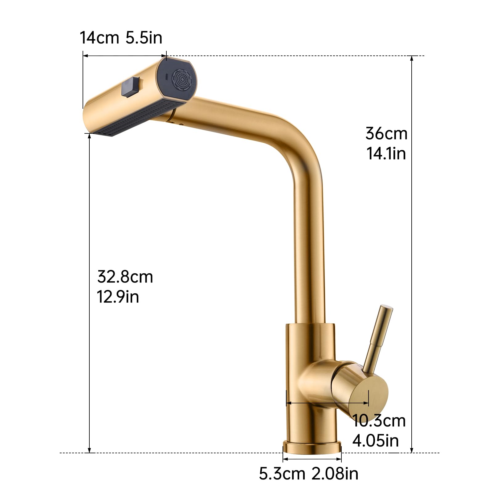 AIMADI Küchenarmatur ausziehbar golden, Wasserhahn Küche mit 3-Wege-Duschbrause & 38cm Schlauch, Einhebelmischer für Kalt- und Warmwasser, Armatur Küche für Spüle & Kücheninsel